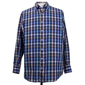 Peter Millar Mens L Blue Multicolor‎ Plaid LS Button Front Shirt